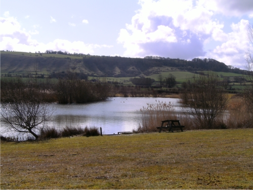Landscape image of fishing lakes in Wiltshire